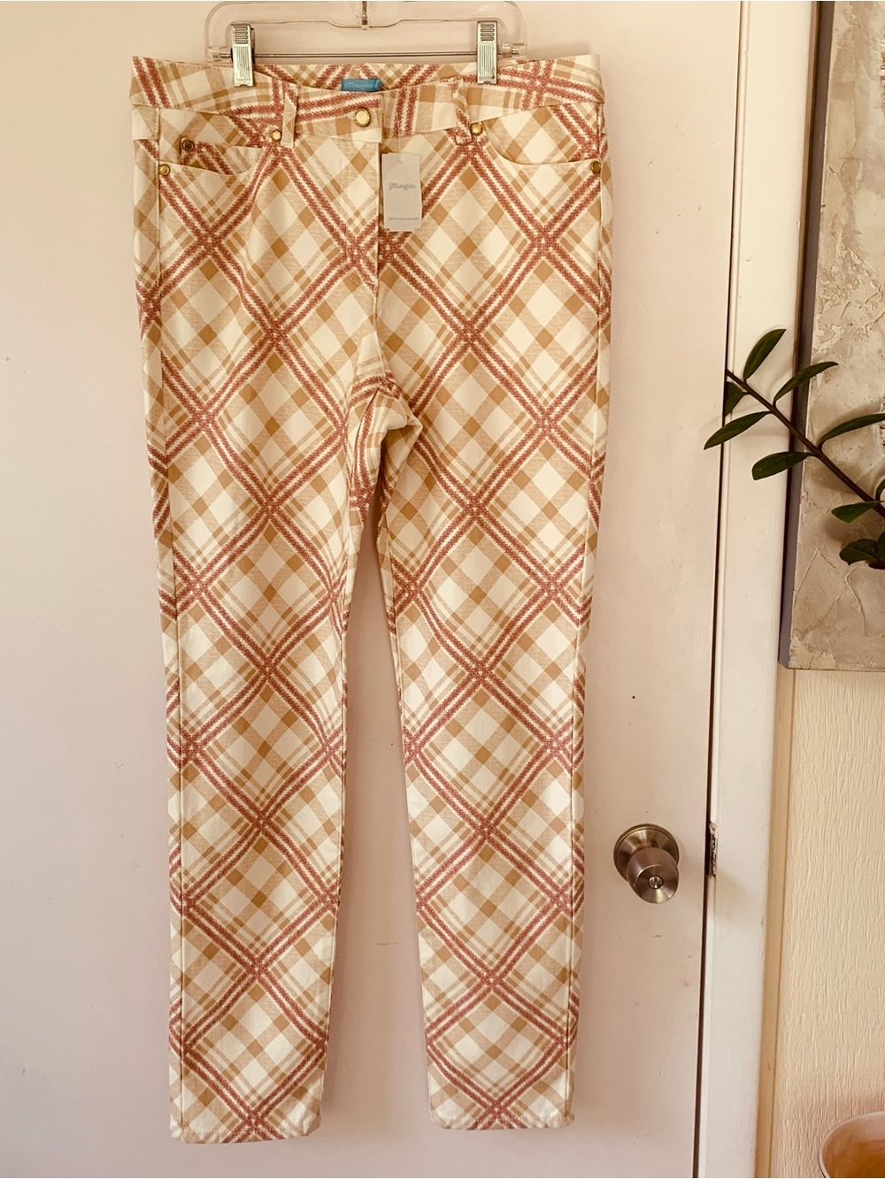 NWT $188 J. McLaughlin Lexi Jeans Mini Linked Chain Cream/Sand Size 10